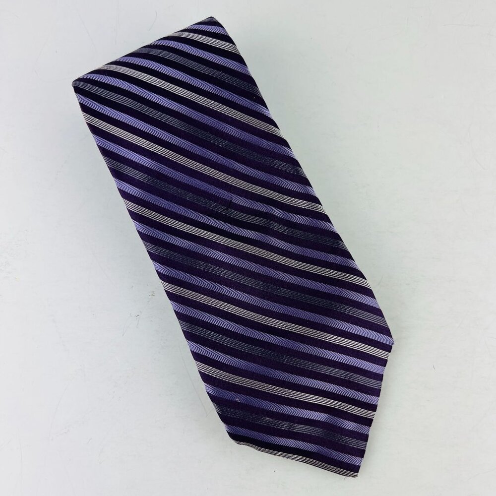 Apt 9 Purple Gray Stripes Necktie Tie 100% Imported Silk Made in USA